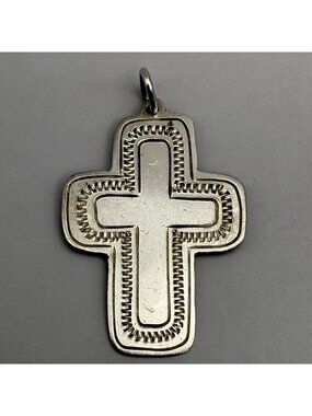 Don Lucas Southwest Cross Pendant Sterling Silver Navajo Stampwork